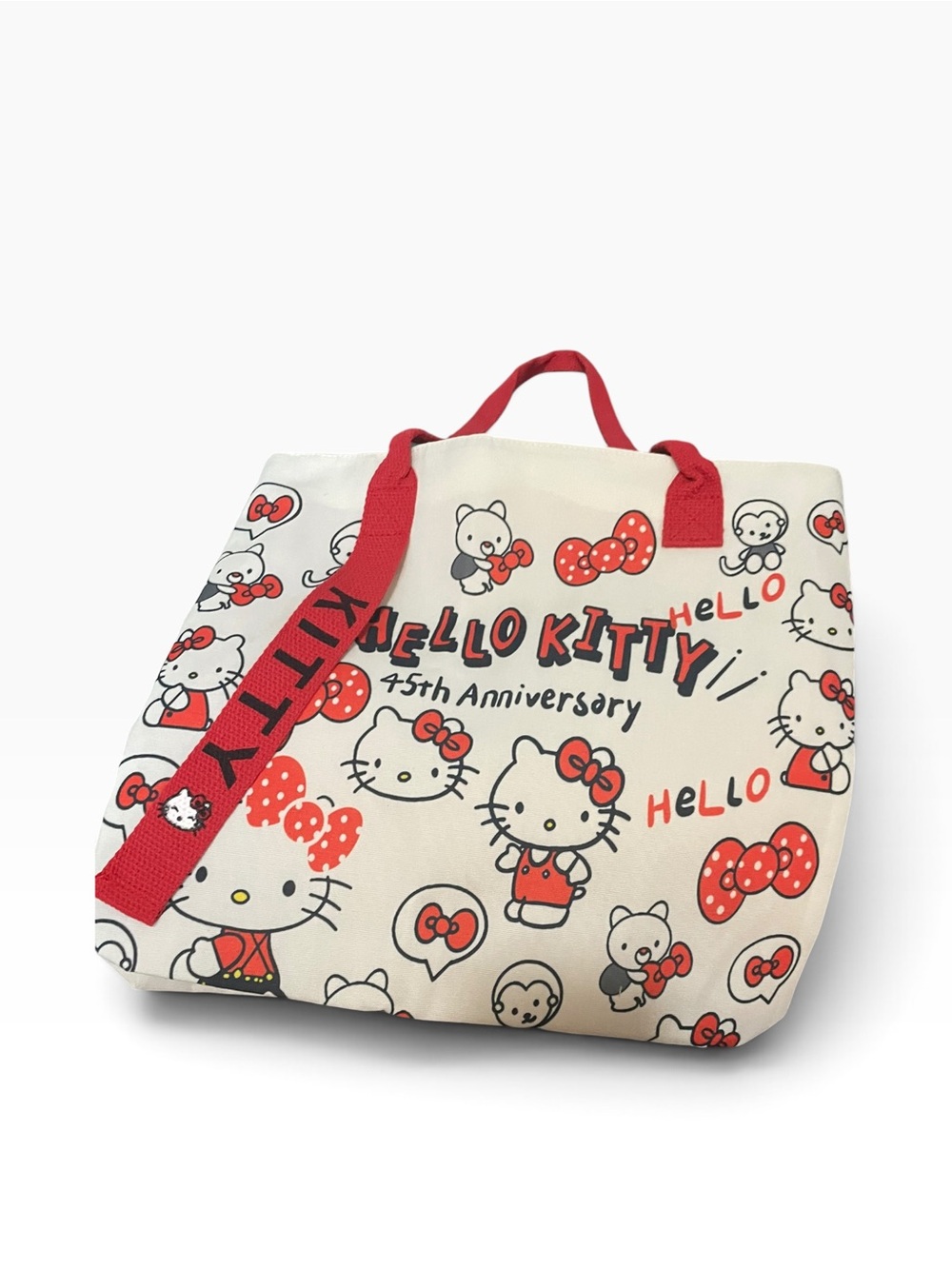 Hello Kitty 45th Anniversary Tote Bag + Plush Pillow & Desk Mat Bundle